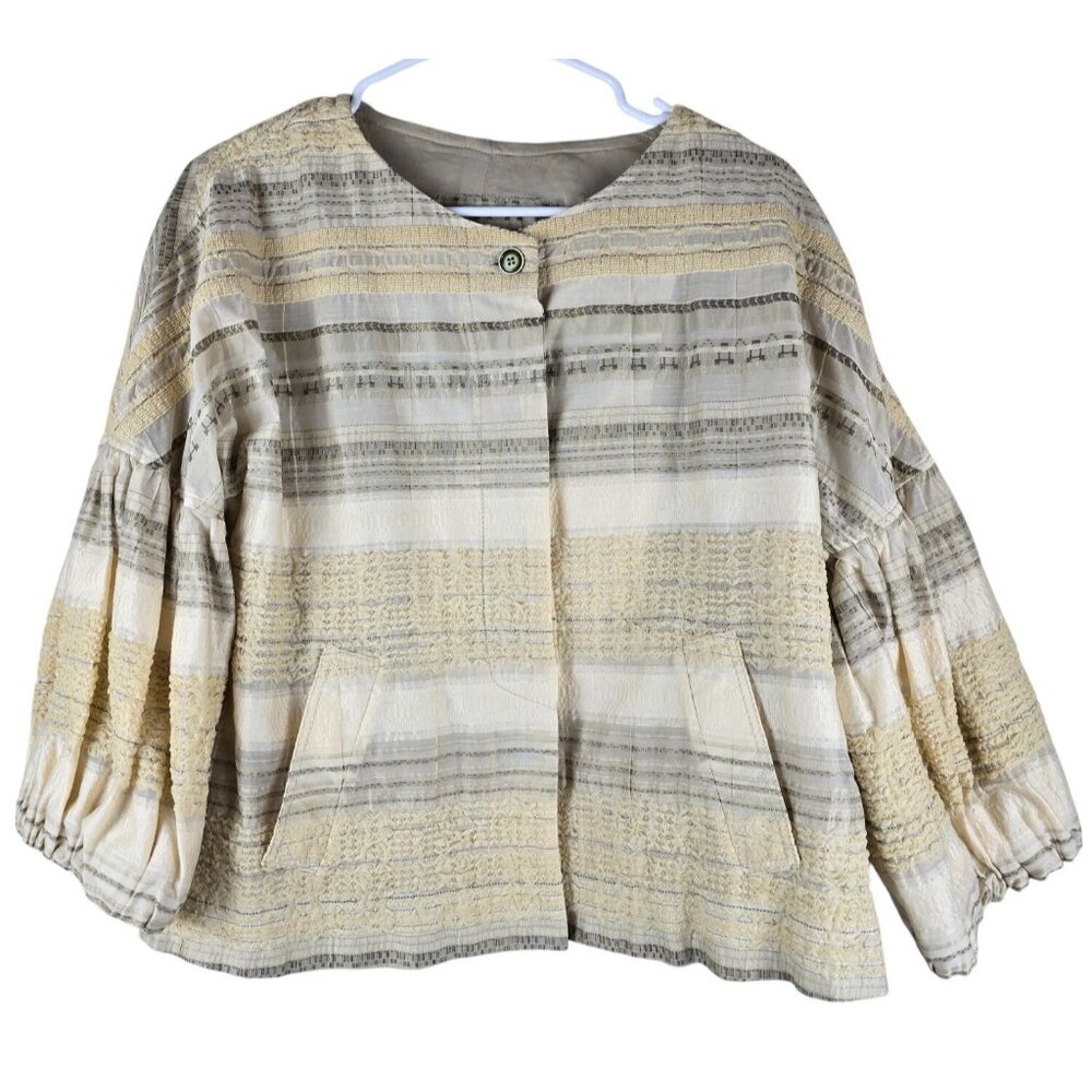 Piazza Sempione Designer Jacket M Italy Boho Textured Balloon Sleeve Stripes